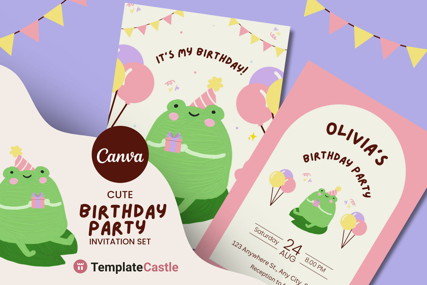 Green Frog Birthday Party Invitation Frog RSVP Card Template Editable Canva Frog Birthday Invitation Cute Frog Birthday Template