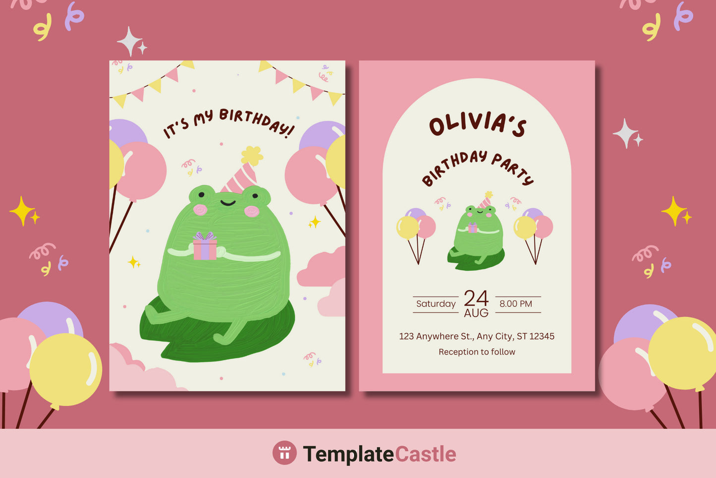 Green Frog Birthday Party Invitation Frog RSVP Card Template Editable Canva Frog Birthday Invitation Cute Frog Birthday Template