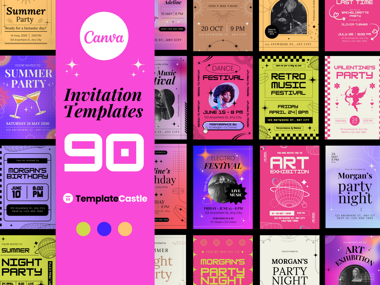 90 invitations in different styles - Canva Templates - Birthday, Festivals, Exhibitions, Parties