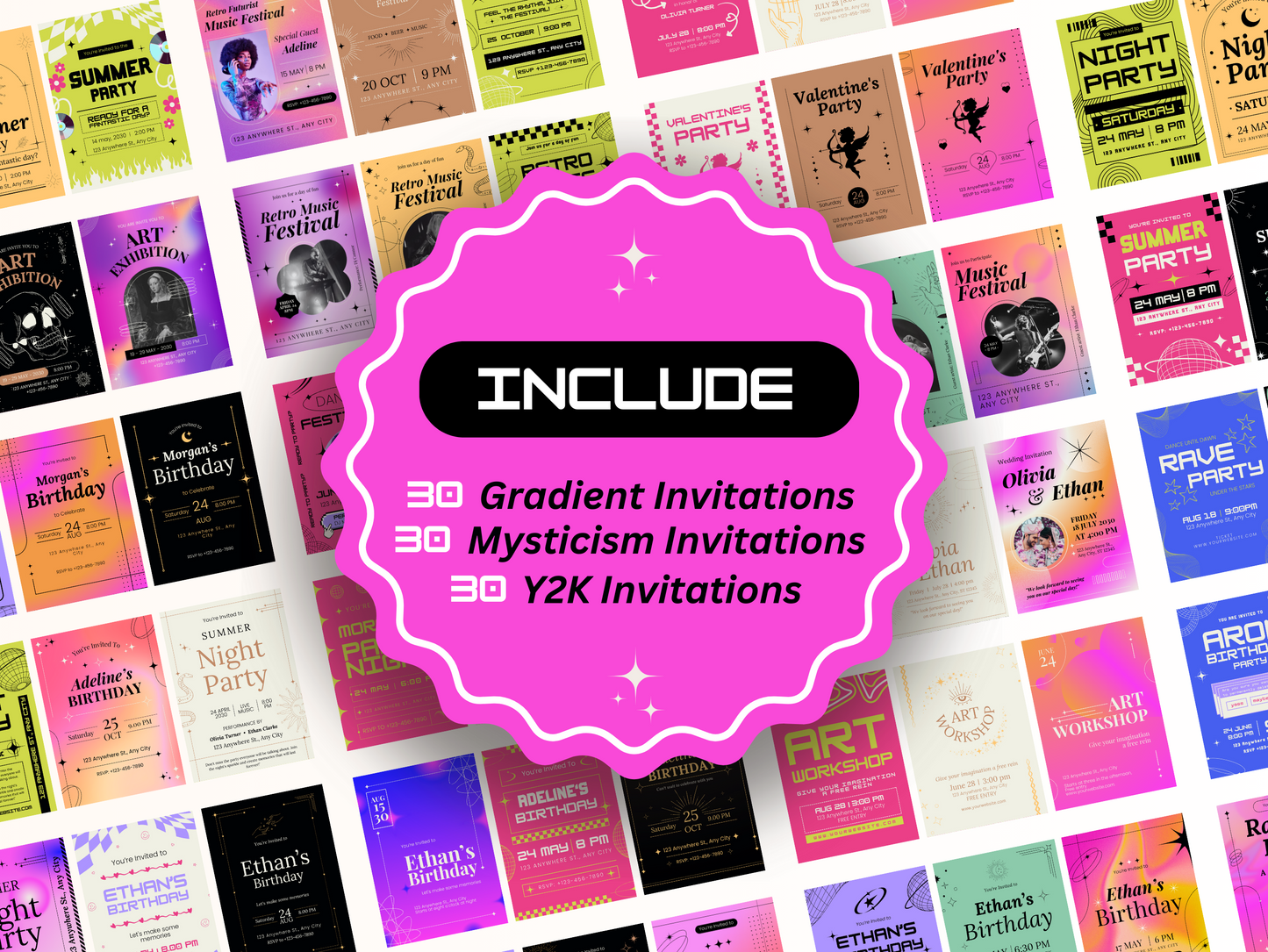 90 invitations in different styles - Canva Templates - Birthday, Festivals, Exhibitions, Parties