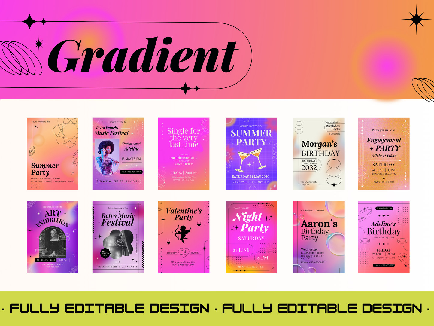 90 invitations in different styles - Canva Templates - Birthday, Festivals, Exhibitions, Parties