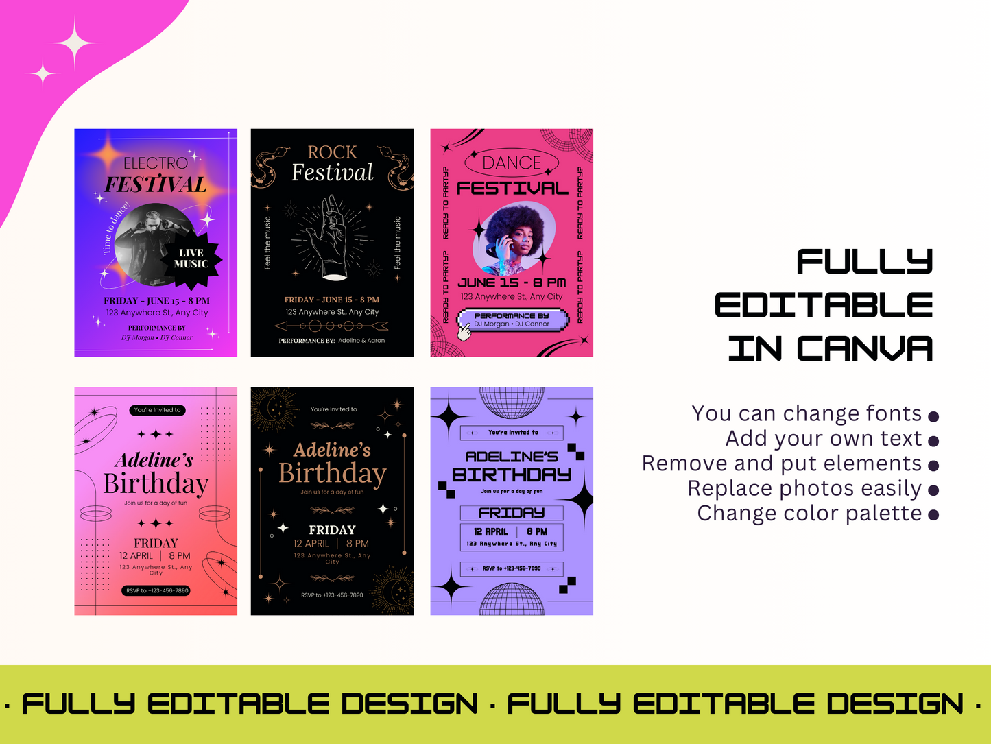 90 invitations in different styles - Canva Templates - Birthday, Festivals, Exhibitions, Parties