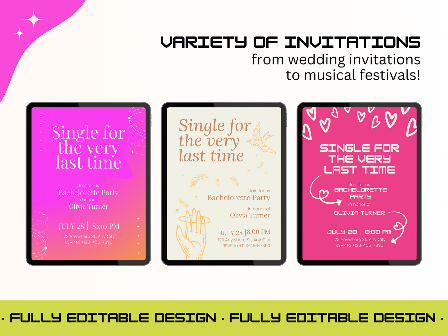 90 invitations in different styles - Canva Templates - Birthday, Festivals, Exhibitions, Parties