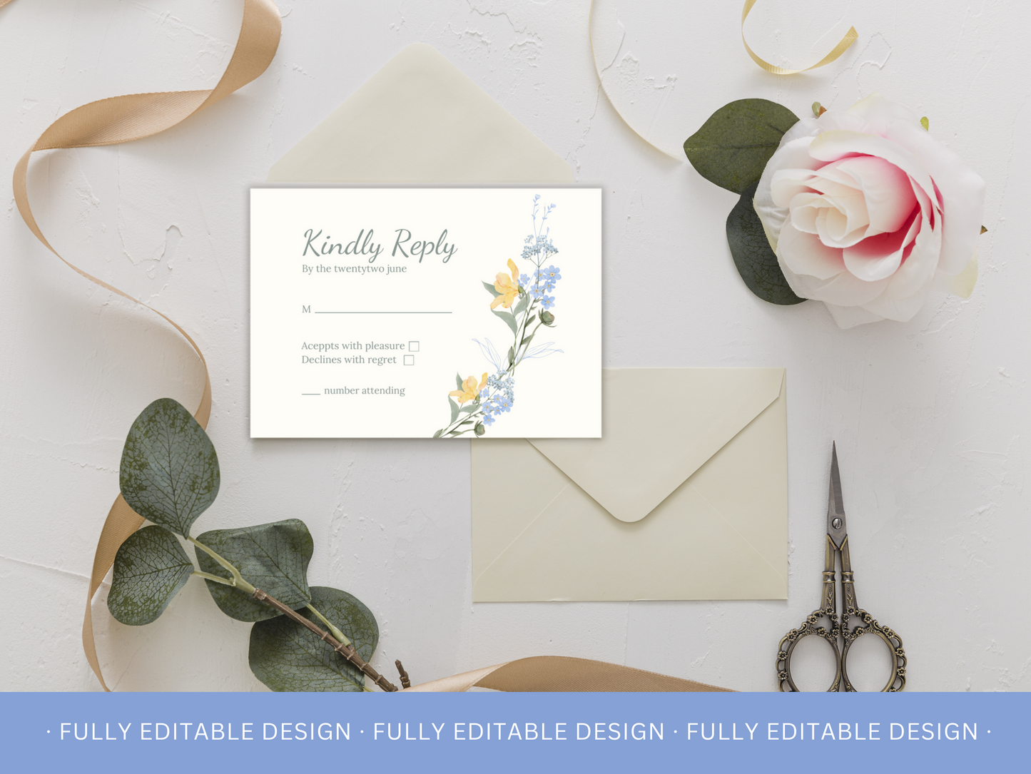 Floral Wedding Invitation Set, RSVP Card and Details Card