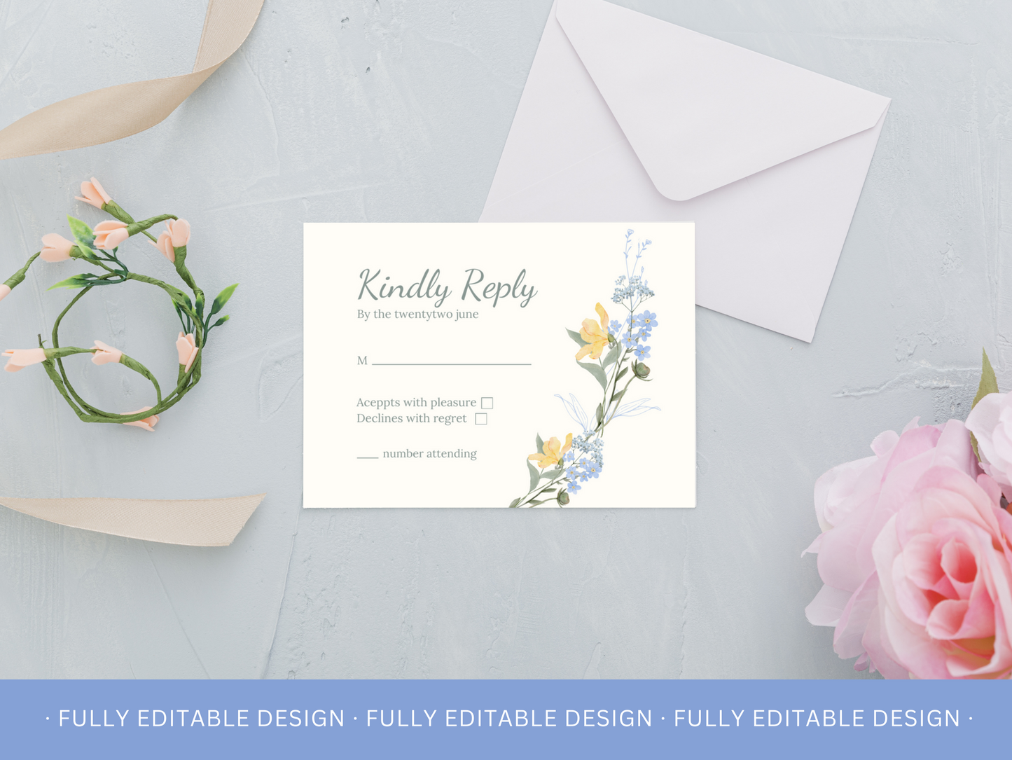 Floral Wedding Invitation Set, RSVP Card and Details Card
