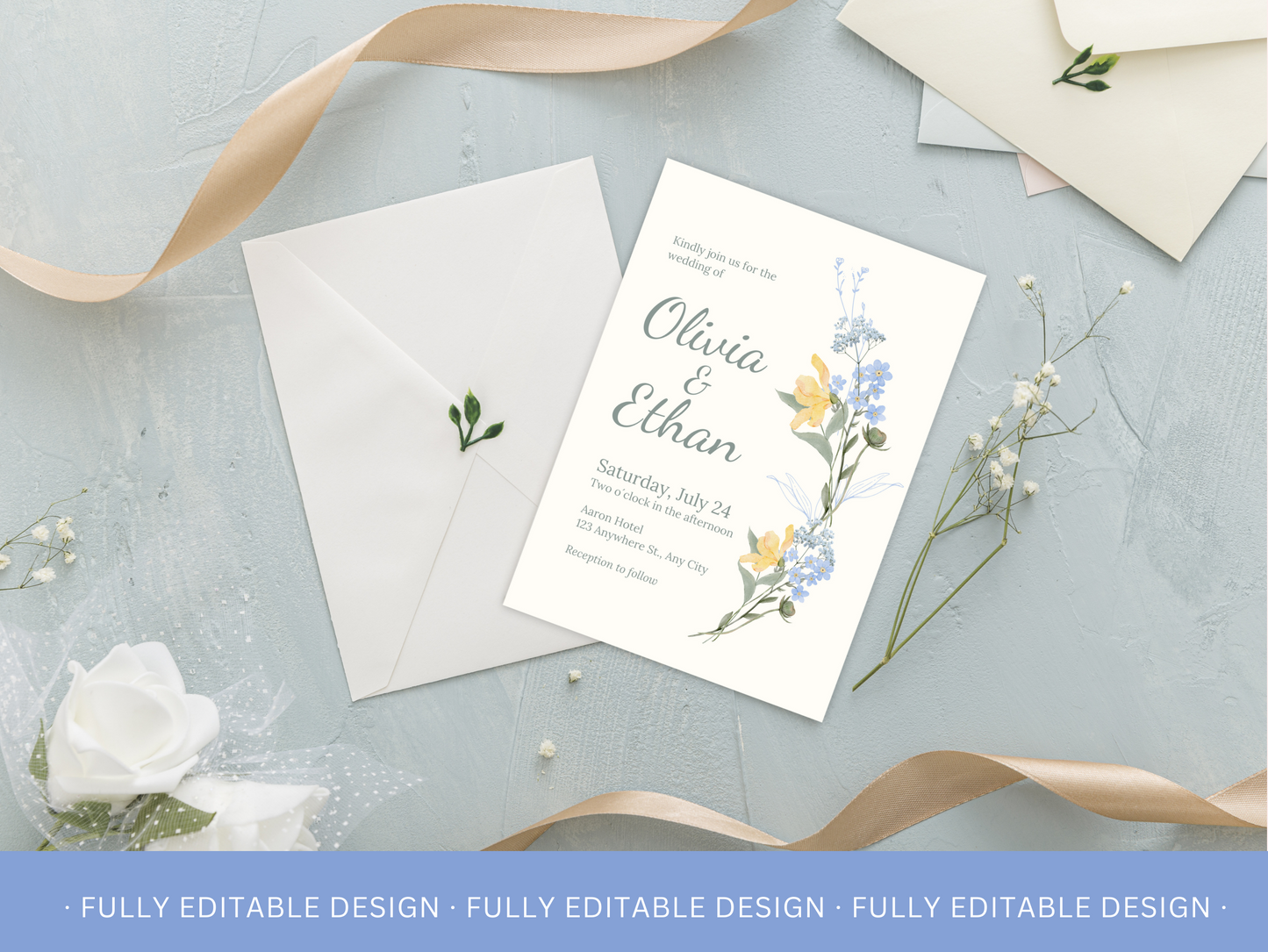 Floral Wedding Invitation Set, RSVP Card and Details Card