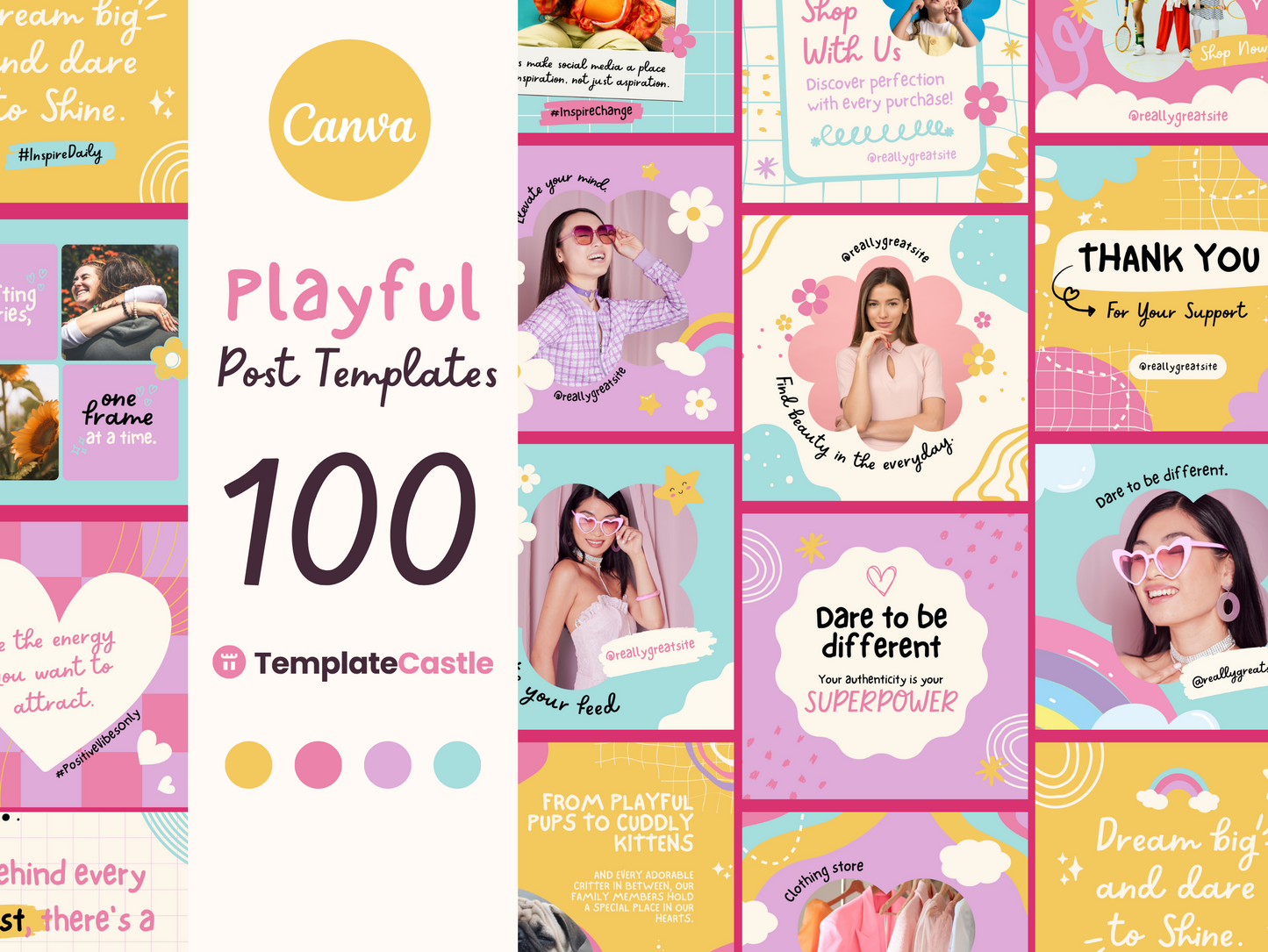 100 Playful Canva Social Media Post Templates Pastel Colors Canva Editable Posts Templates Collection
