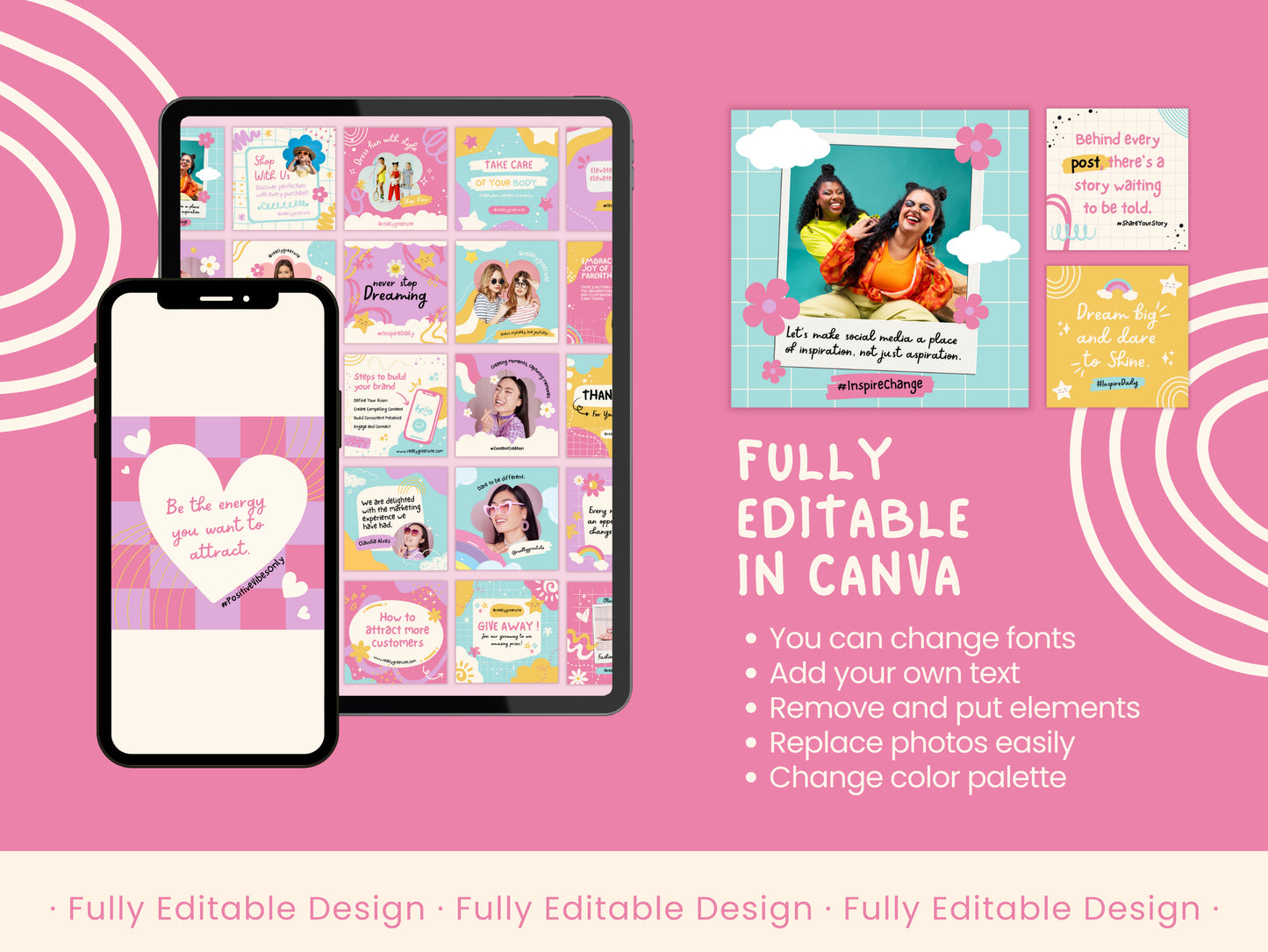 100 Playful Canva Social Media Post Templates Pastel Colors Canva Editable Posts Templates Collection