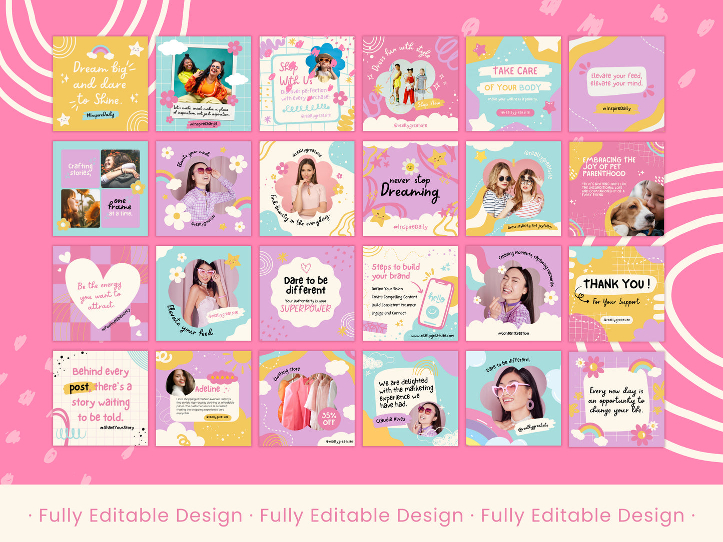 100 Playful Canva Social Media Post Templates Pastel Colors Canva Editable Posts Templates Collection