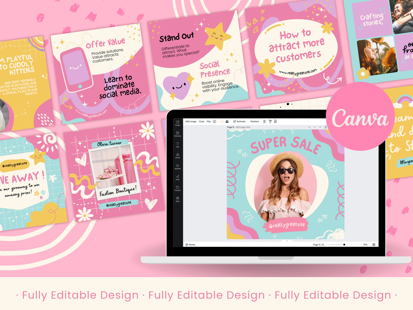 100 Playful Canva Social Media Post Templates Pastel Colors Canva Editable Posts Templates Collection