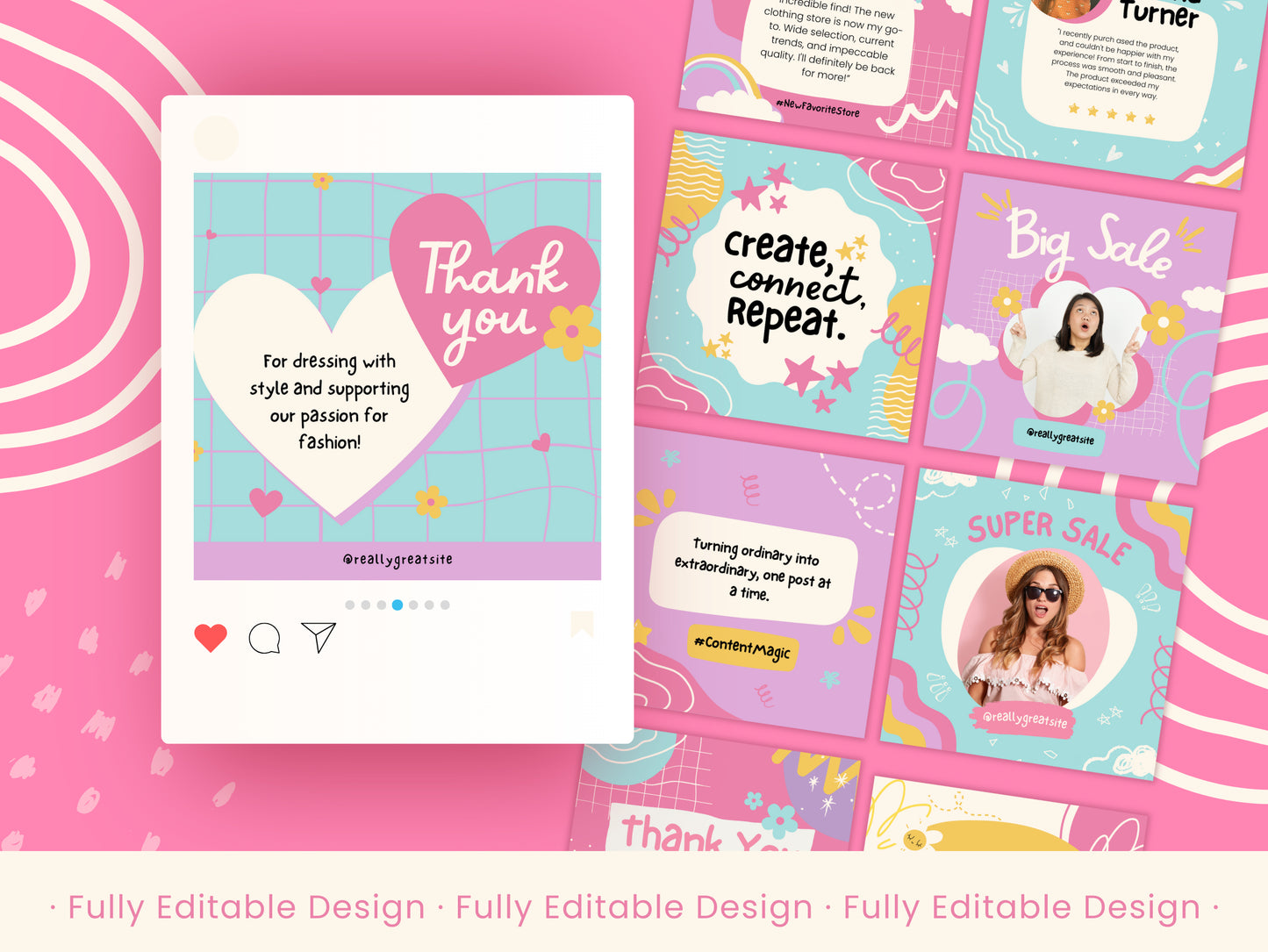 100 Playful Canva Social Media Post Templates Pastel Colors Canva Editable Posts Templates Collection