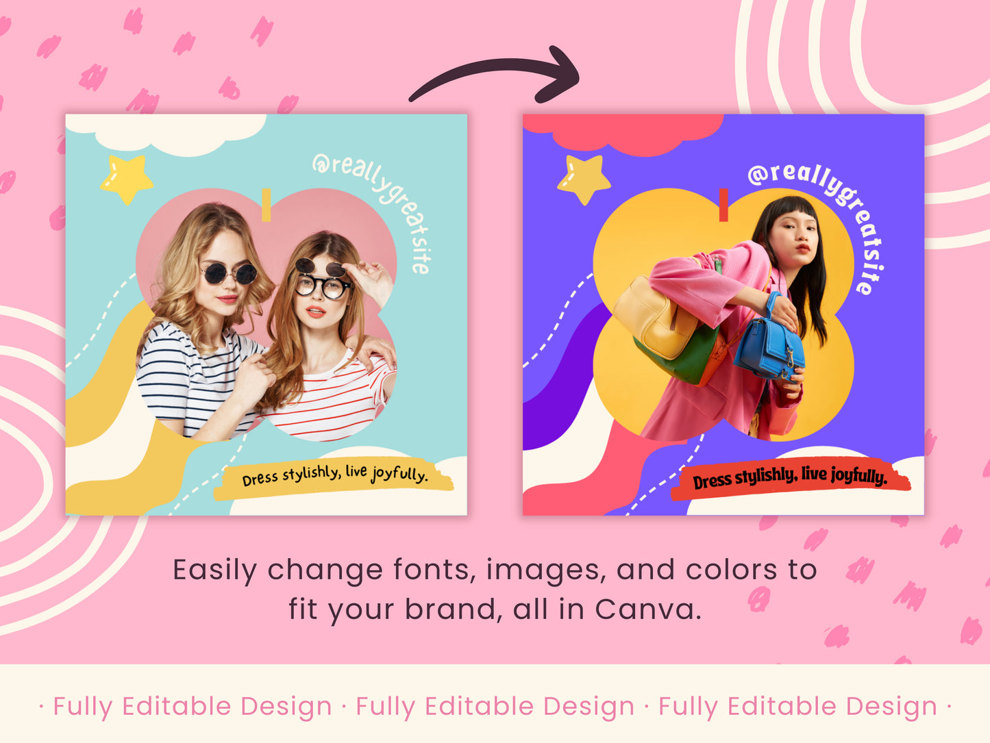 100 Playful Canva Social Media Post Templates Pastel Colors Canva Editable Posts Templates Collection