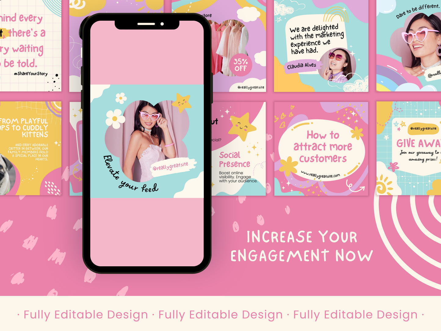 100 Playful Canva Social Media Post Templates Pastel Colors Canva Editable Posts Templates Collection