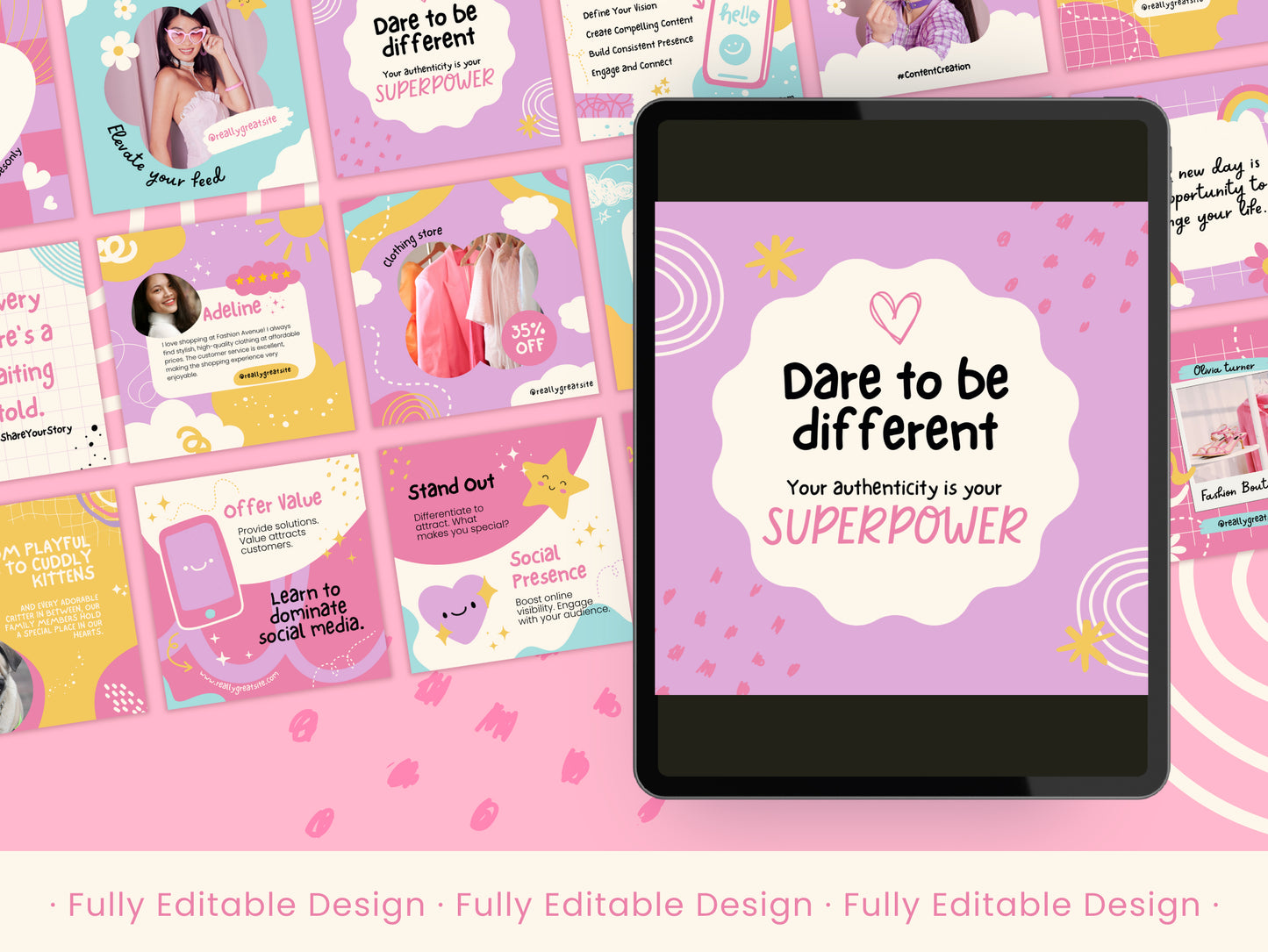 100 Playful Canva Social Media Post Templates Pastel Colors Canva Editable Posts Templates Collection