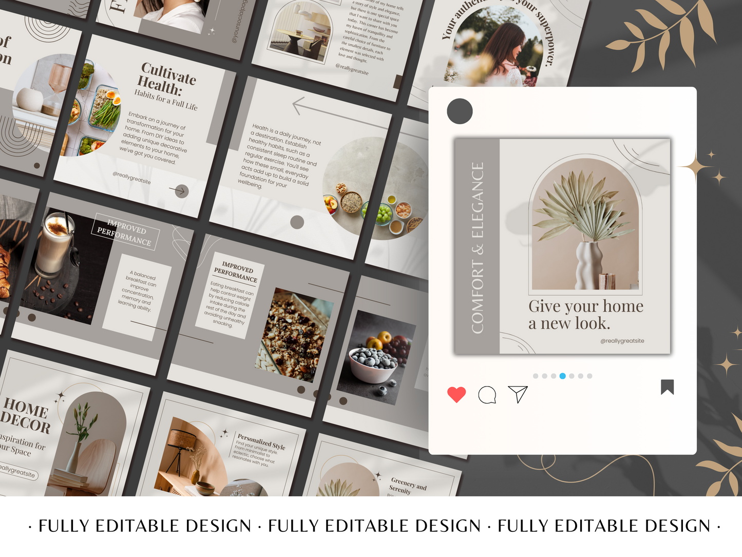 100 Aesthetic Social Media Canva Carousel Templates - Modern Minimalist Posts for Lifestyle & Home Decor