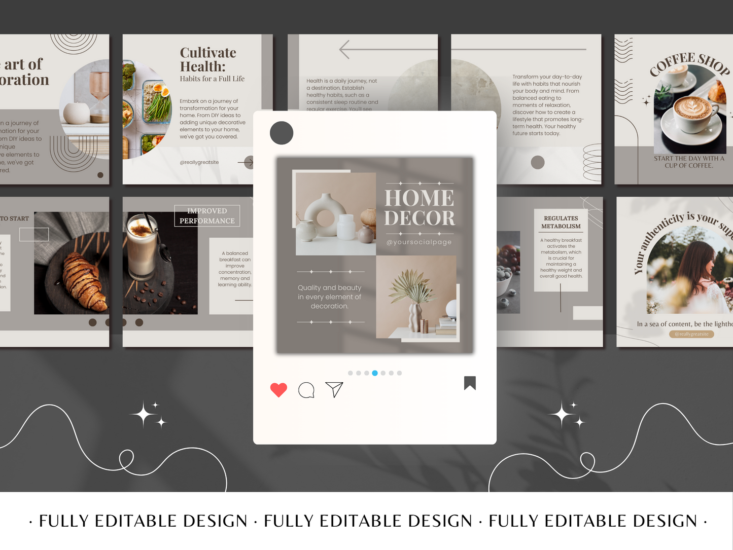 100 Aesthetic Social Media Canva Carousel Templates - Modern Minimalist Posts for Lifestyle & Home Decor