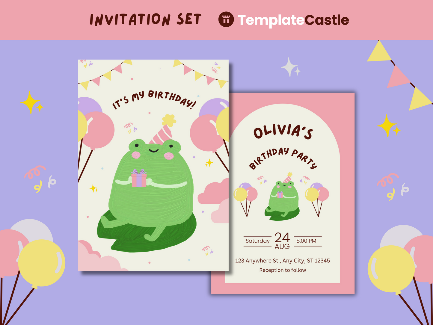Green Frog Birthday Party Invitation Frog RSVP Card Template Editable Canva Frog Birthday Invitation Cute Frog Birthday Template