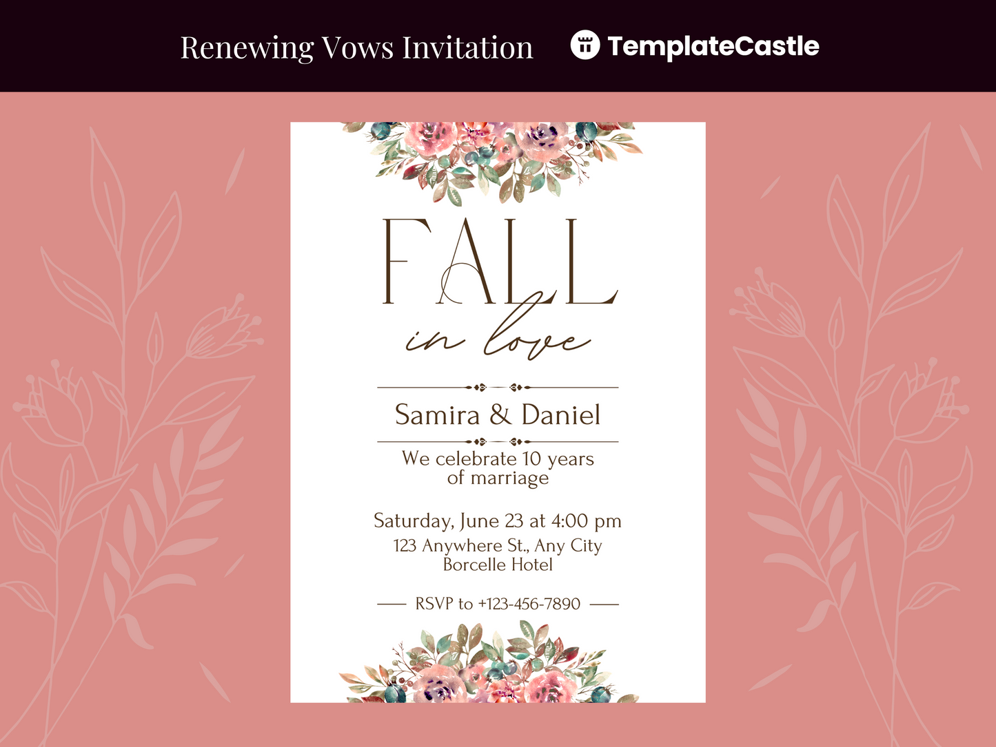 Renewing Vows Canva Anniversary Invitation Template - Fall Floral Design, Customizable, Elegant