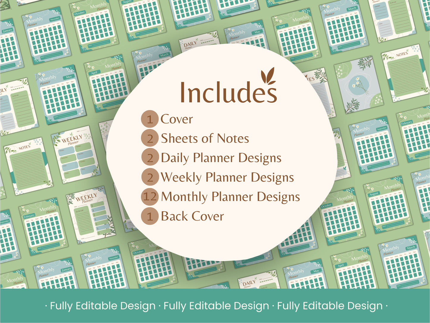 20 Botanical Planner Canva Template Set - 20 Elegant Sheets