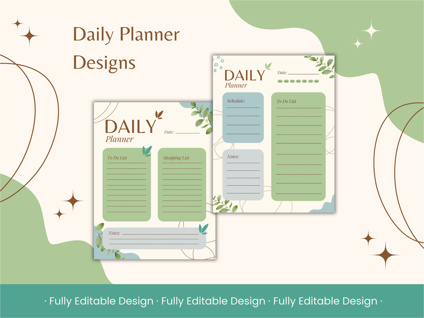 20 Botanical Planner Canva Template Set - 20 Elegant Sheets