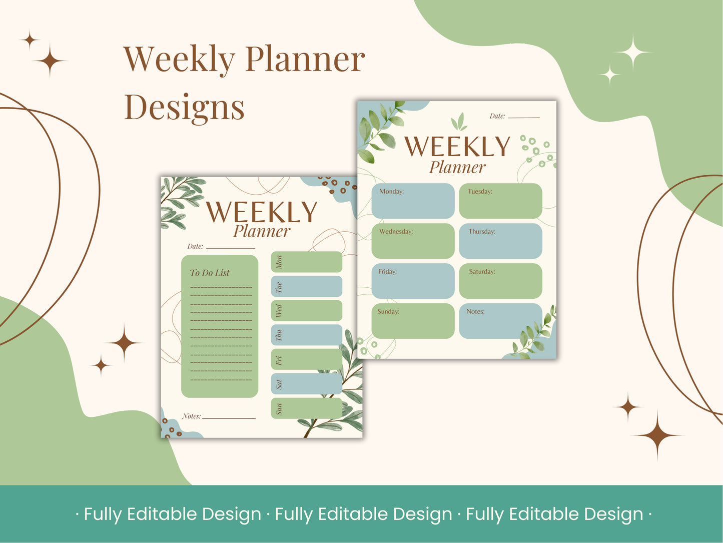 20 Botanical Planner Canva Template Set - 20 Elegant Sheets