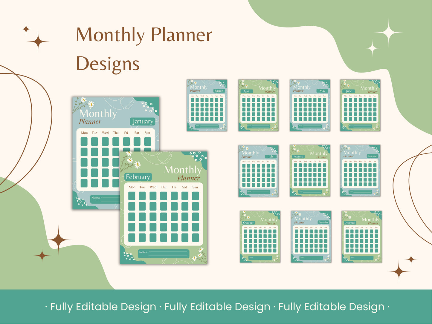 20 Botanical Planner Canva Template Set - 20 Elegant Sheets
