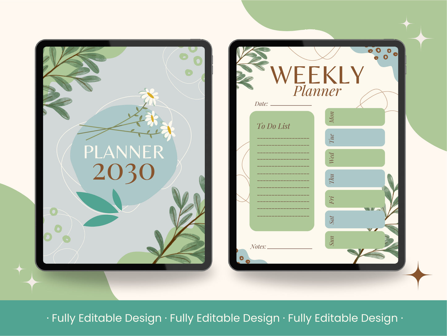 20 Botanical Planner Canva Template Set - 20 Elegant Sheets