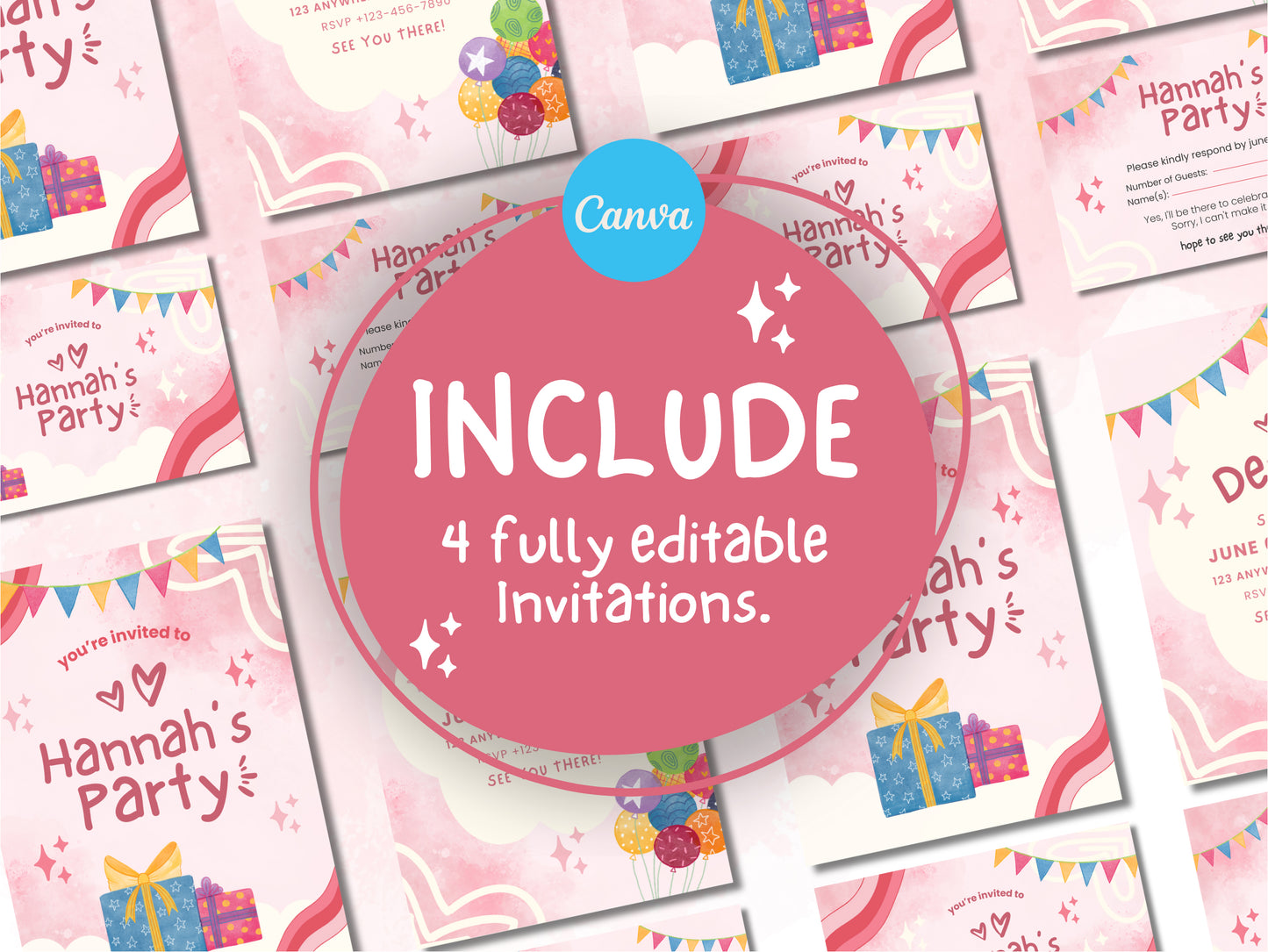 Charming Canva Birthday Party Invitation Templates Set - Customizable, Instant Download, Easy Edit & Print