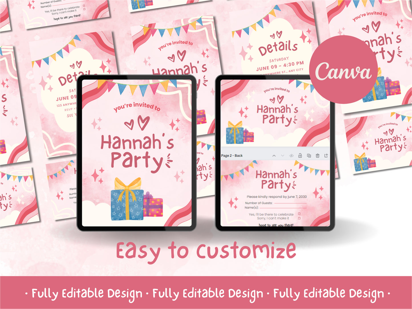 Charming Canva Birthday Party Invitation Templates Set - Customizable, Instant Download, Easy Edit & Print