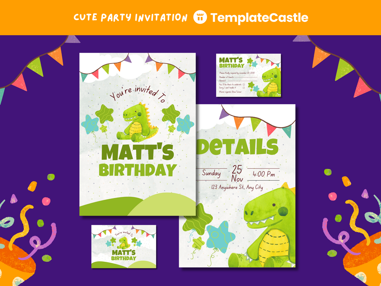 Birthday Party Canva Invitation Templates Fully Editable Canva Templates Dinosaur Adventure Prehistoric Fun Happy Birthday Invitation Cards