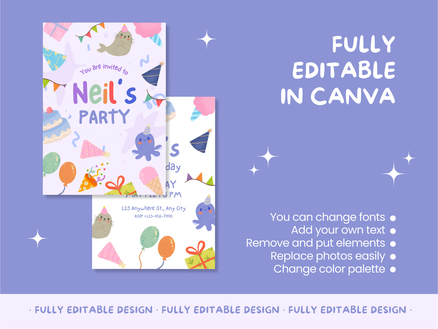 Birthday Party Canva Invitation Templates Fully Editable Canva Templates Festive Kids Playful Cards Happy Birthday Invitation Card
