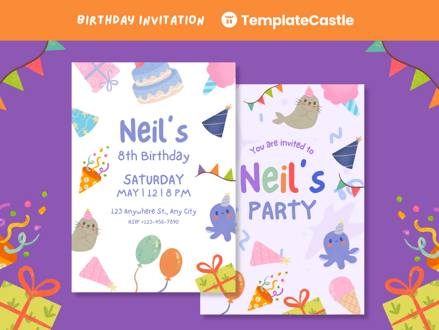 Birthday Party Canva Invitation Templates Fully Editable Canva Templates Festive Kids Playful Cards Happy Birthday Invitation Card