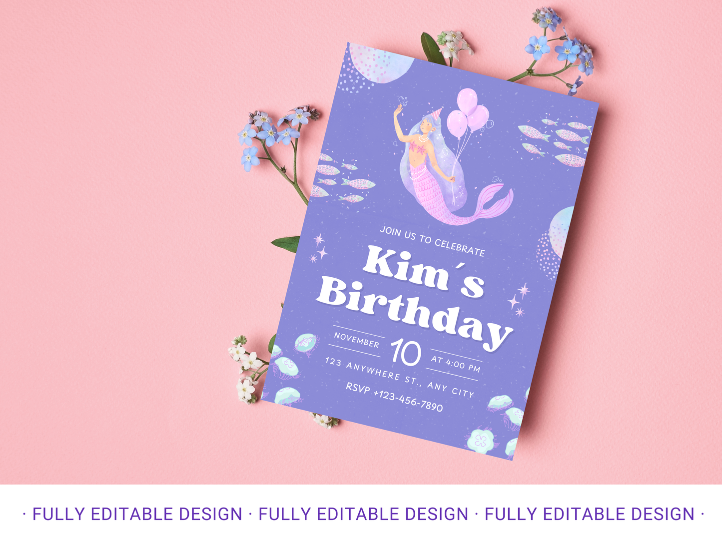 Mermaid Birthday Invitations Templates Canva Editable Happy Birthday Celebration Templates Printable Kids Birthday Party Invites Templates