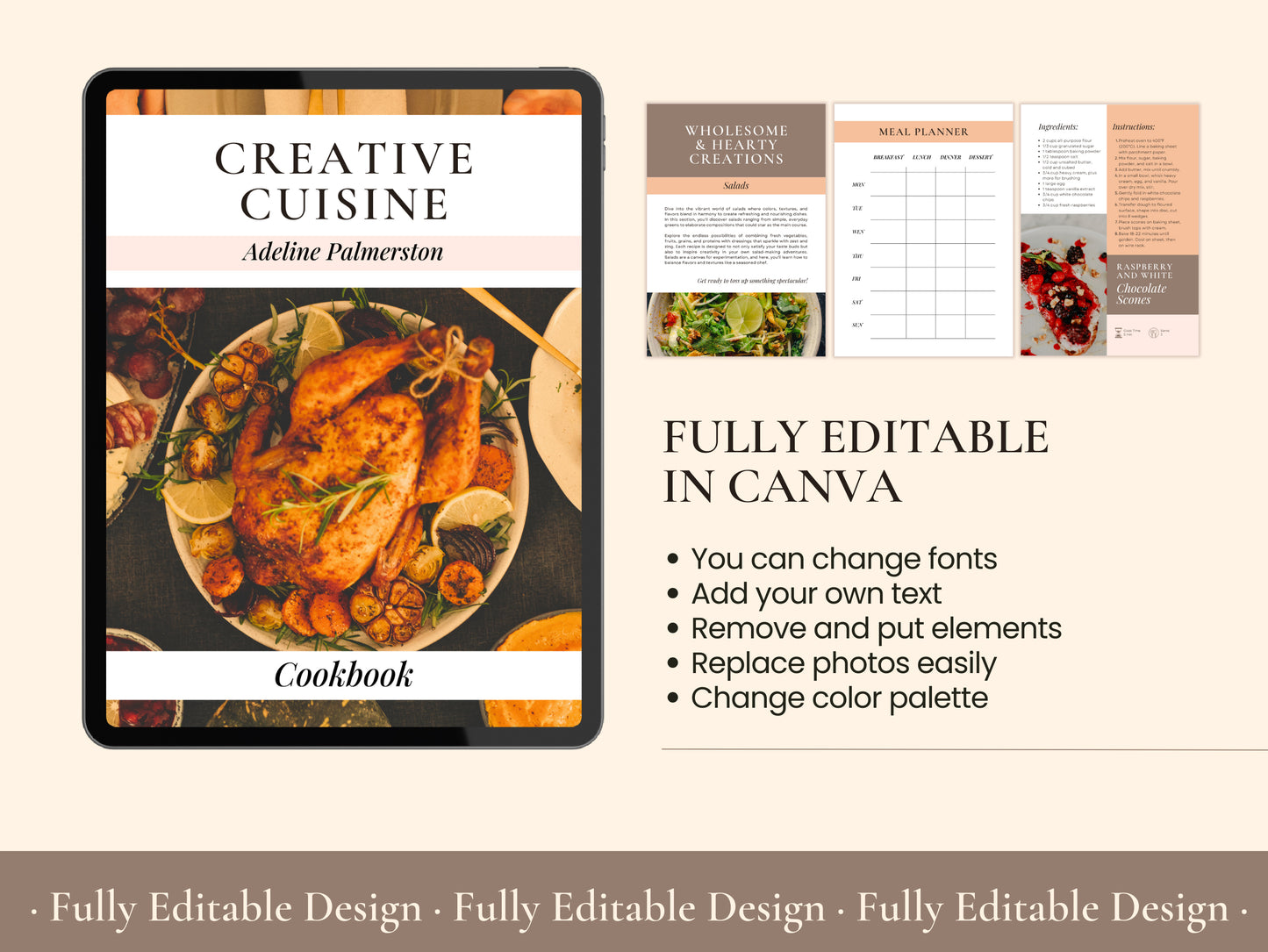70 Pages Cookbook Template Editable Canva Social Media Post Food Bloggers Creative Recipe Book Organizer