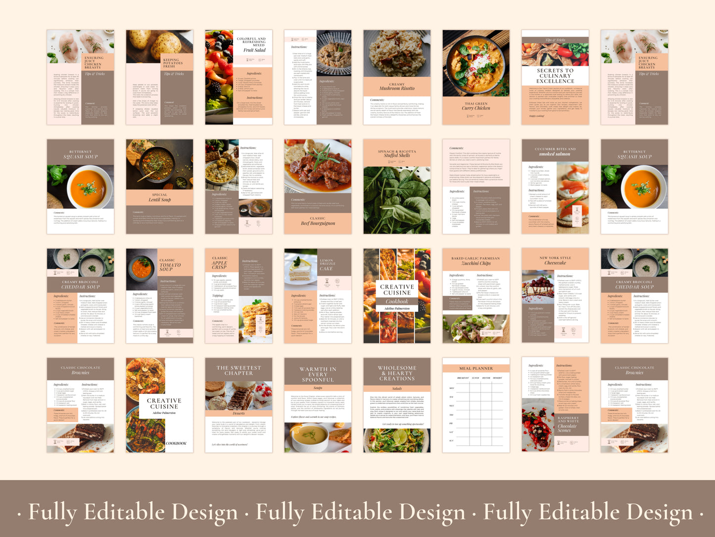70 Pages Cookbook Template Editable Canva Social Media Post Food Bloggers Creative Recipe Book Organizer