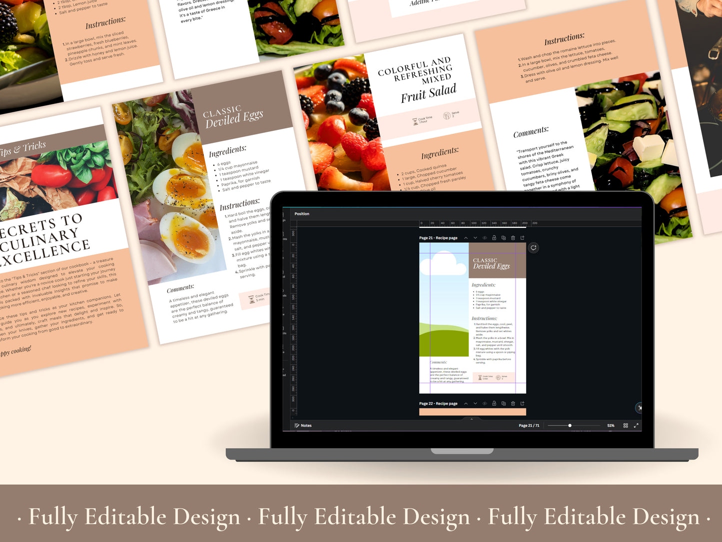 70 Pages Cookbook Template Editable Canva Social Media Post Food Bloggers Creative Recipe Book Organizer