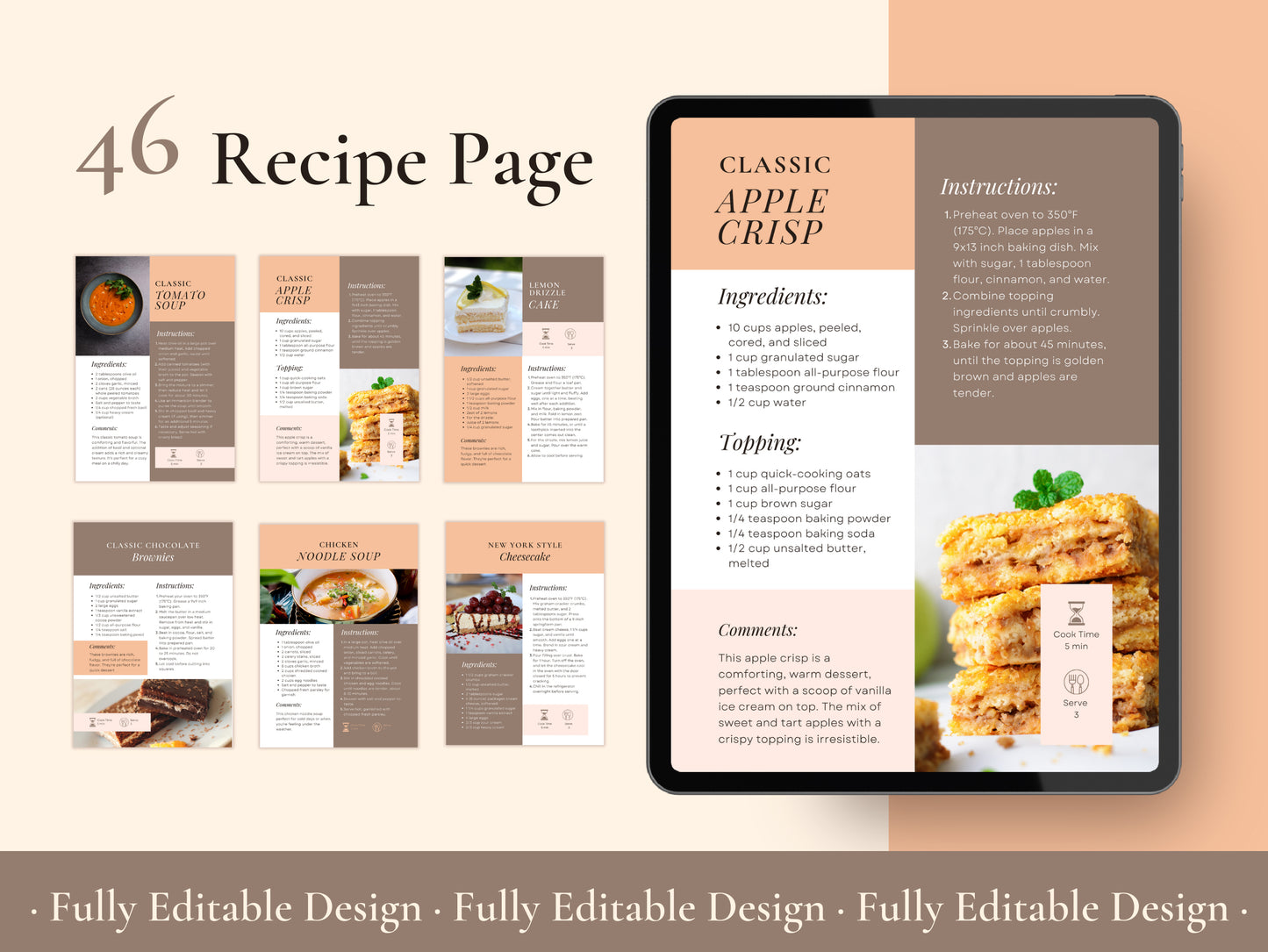70 Pages Cookbook Template Editable Canva Social Media Post Food Bloggers Creative Recipe Book Organizer