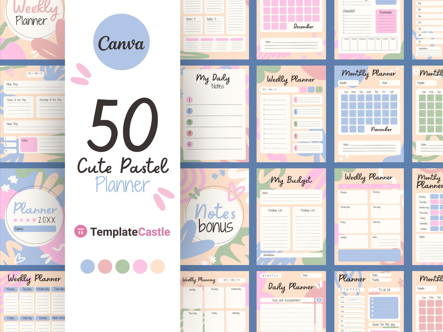 50+ Canva Planner Templates Aesthetic Organizational Digital Planners Editable Monthly Planning Designs Social Media Pastel Templates