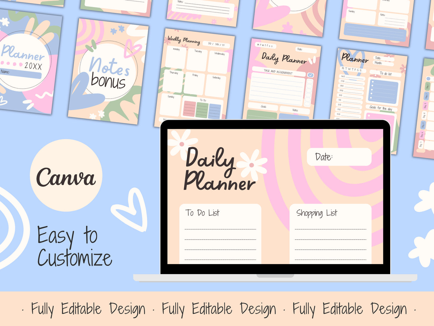 50+ Canva Planner Templates Aesthetic Organizational Digital Planners Editable Monthly Planning Designs Social Media Pastel Templates