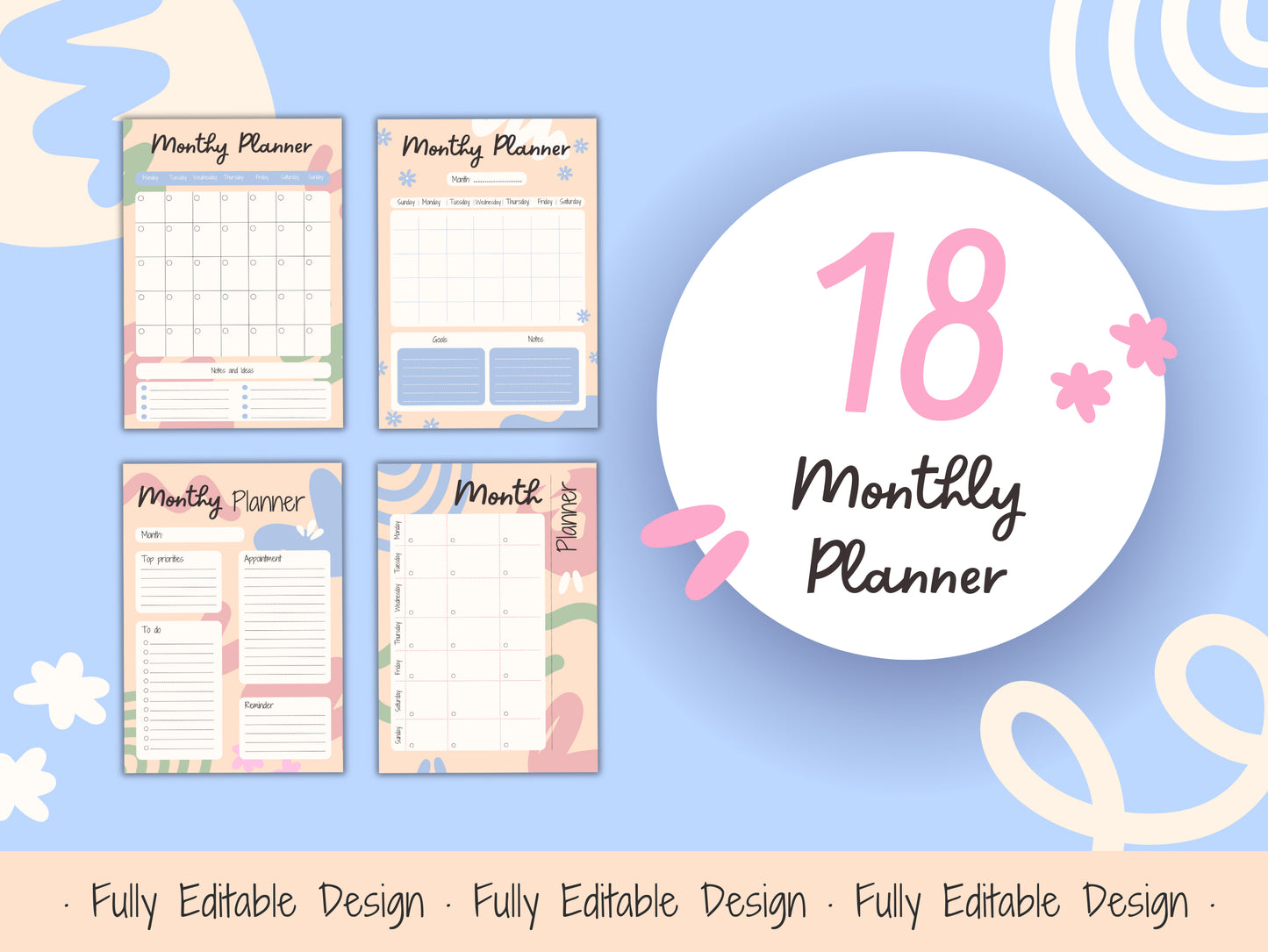 50+ Canva Planner Templates Aesthetic Organizational Digital Planners Editable Monthly Planning Designs Social Media Pastel Templates