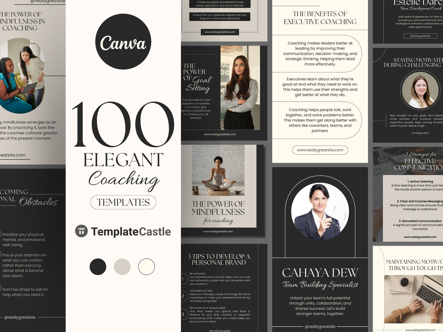 100 Elegant Canva Coaching Templates Social Media Posts Instagram Stories IG stories Facebook Reels Editable Elegant Canva Templates