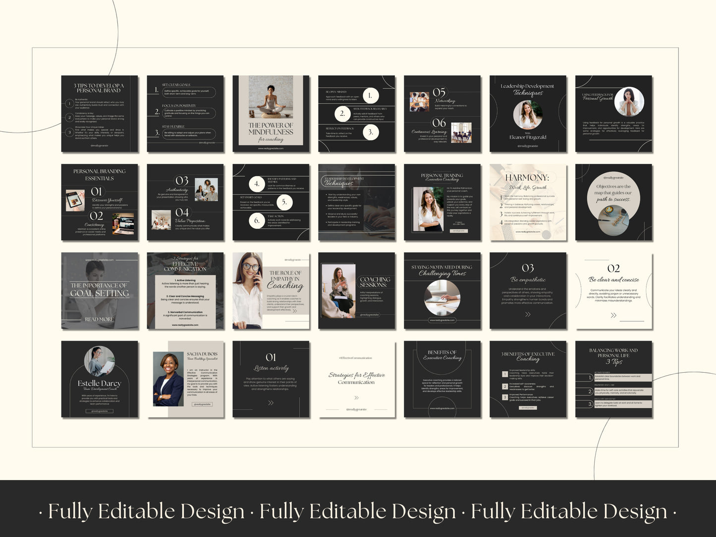 100 Elegant Canva Coaching Templates Social Media Posts Instagram Stories IG stories Facebook Reels Editable Elegant Canva Templates