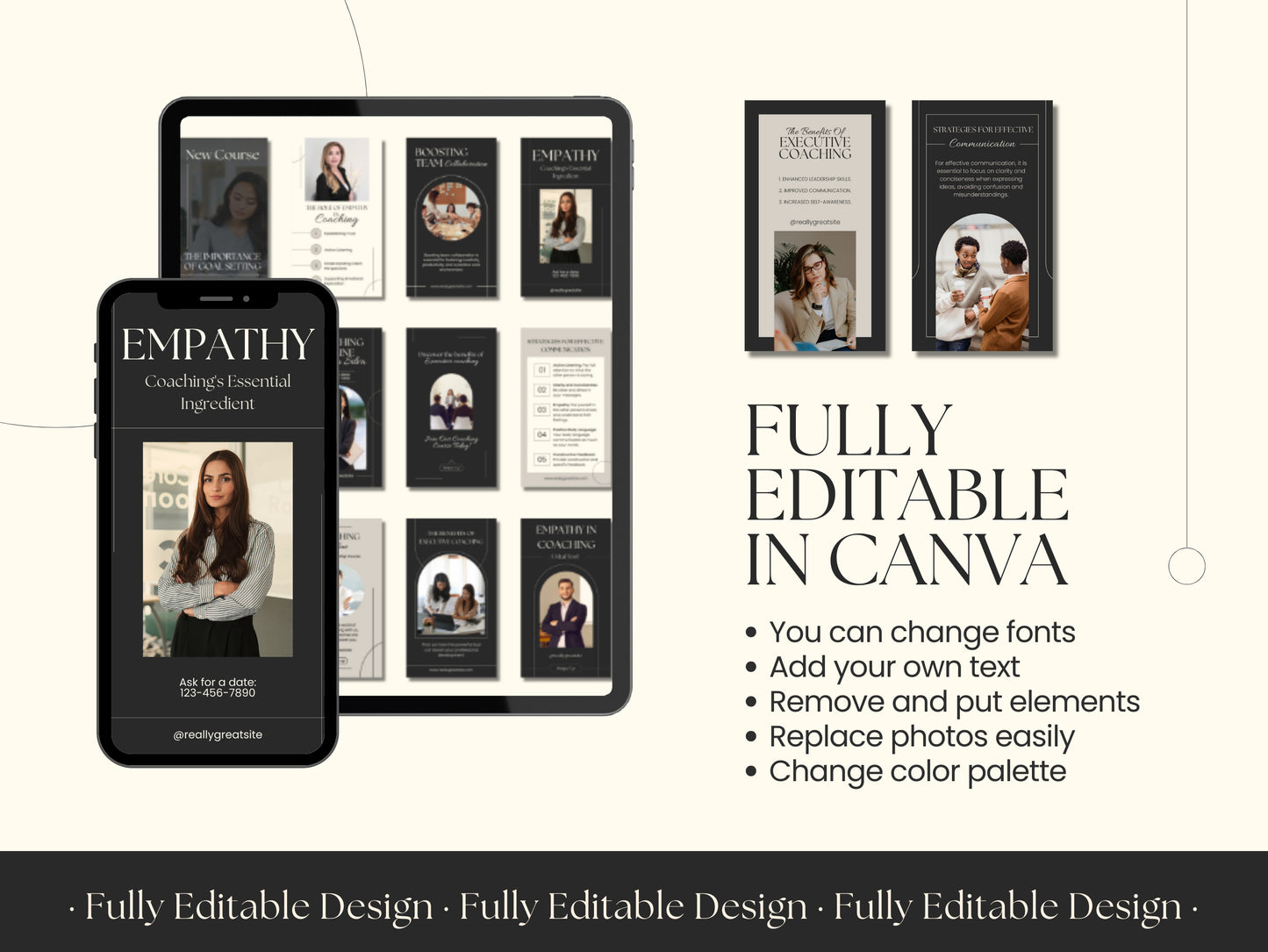 100 Elegant Canva Coaching Templates Social Media Posts Instagram Stories IG stories Facebook Reels Editable Elegant Canva Templates