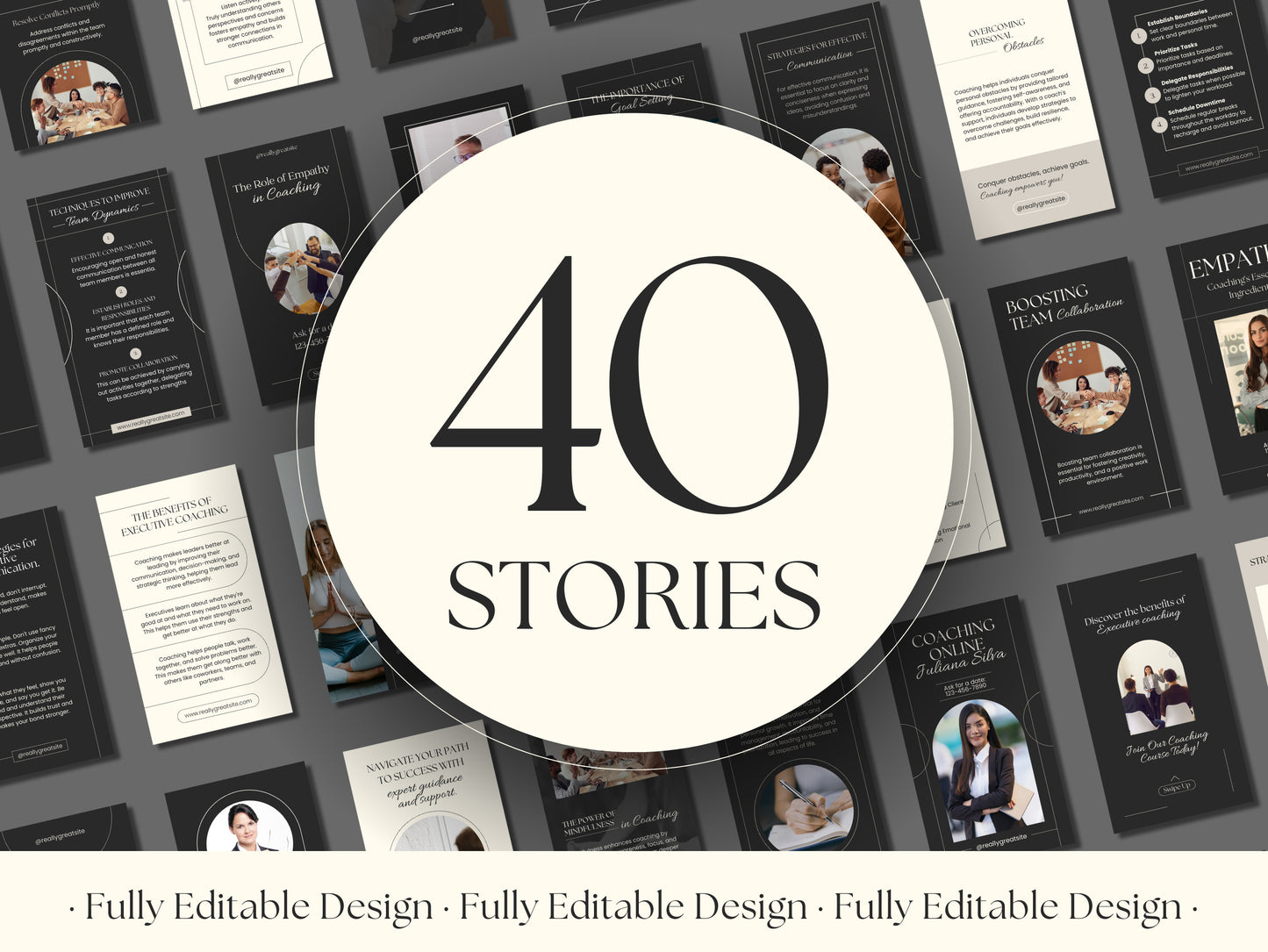 100 Elegant Canva Coaching Templates Social Media Posts Instagram Stories IG stories Facebook Reels Editable Elegant Canva Templates