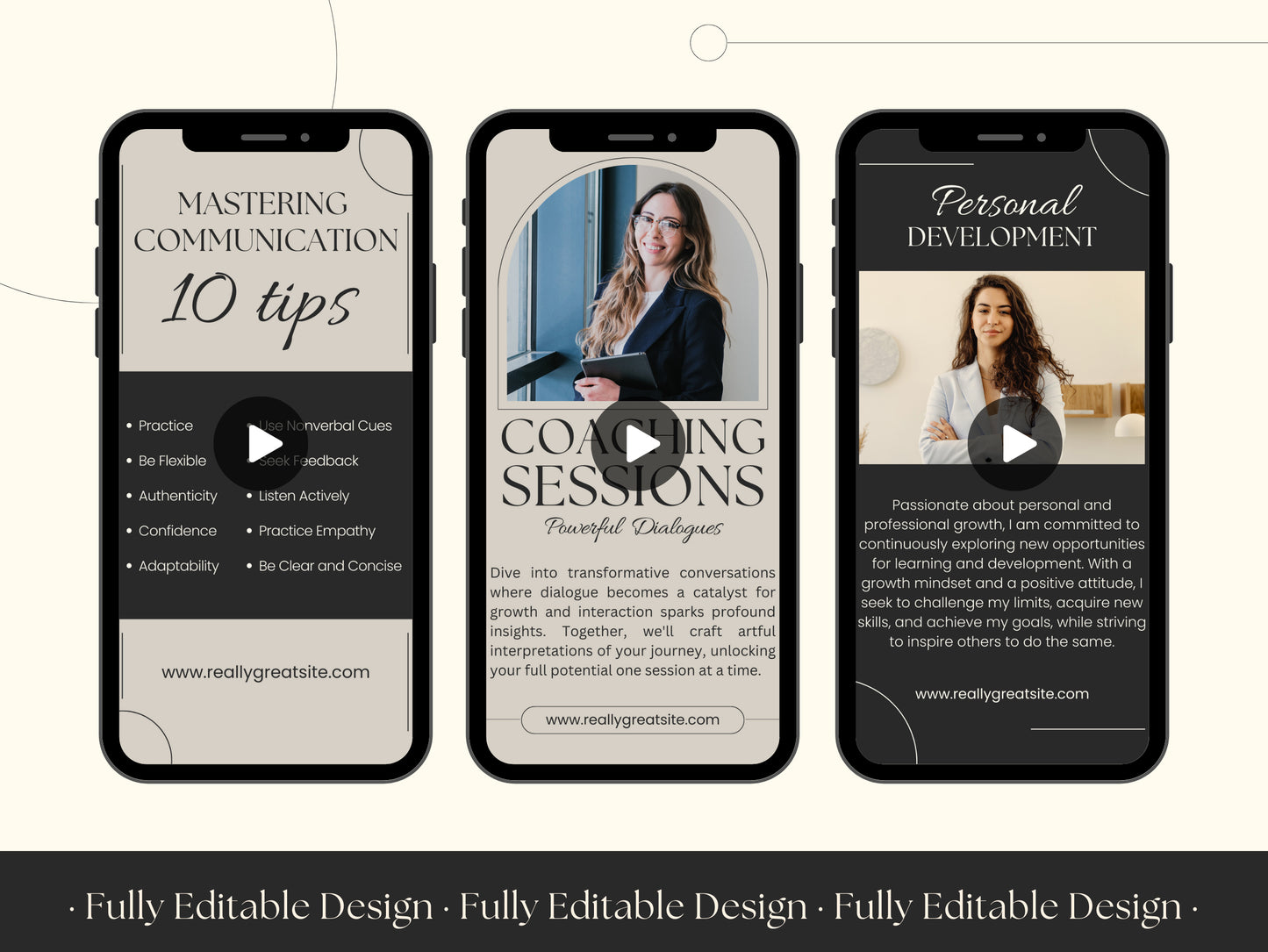 100 Elegant Canva Coaching Templates Social Media Posts Instagram Stories IG stories Facebook Reels Editable Elegant Canva Templates