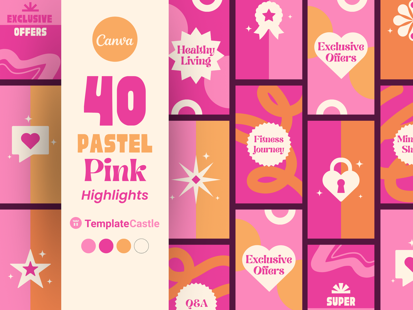 40 Instagram Highlights Templates Canvas Social Media Posts IG Highlights Pastel Pink Editable Canva Templates Instagram Posts Media