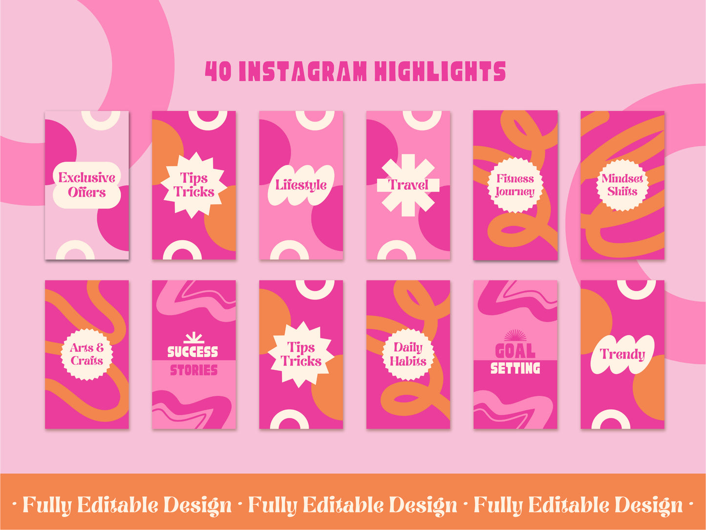 40 Instagram Highlights Templates Canvas Social Media Posts IG Highlights Pastel Pink Editable Canva Templates Instagram Posts Media