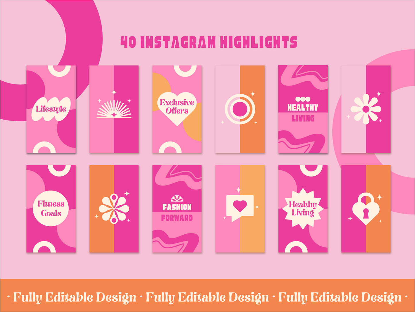 40 Instagram Highlights Templates Canvas Social Media Posts IG Highlights Pastel Pink Editable Canva Templates Instagram Posts Media