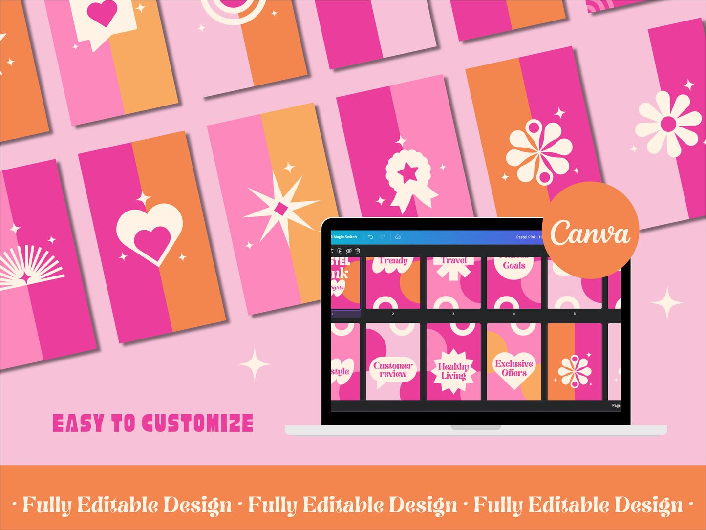 40 Instagram Highlights Templates Canvas Social Media Posts IG Highlights Pastel Pink Editable Canva Templates Instagram Posts Media