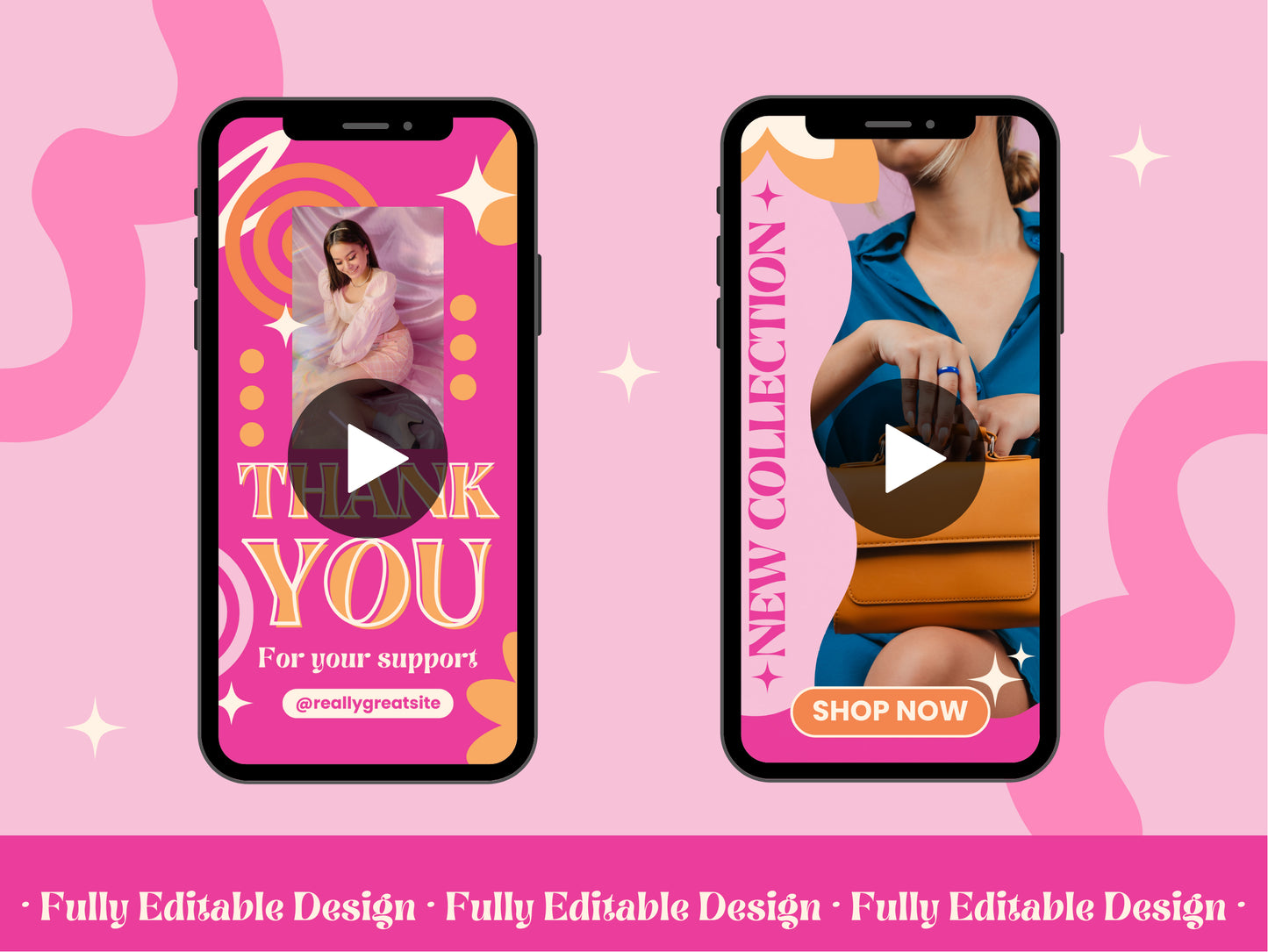 30 Animated Instagram Stories Canva Templates Giveaways Post Social Media Templates IG Stories Engagement Pastel Pink